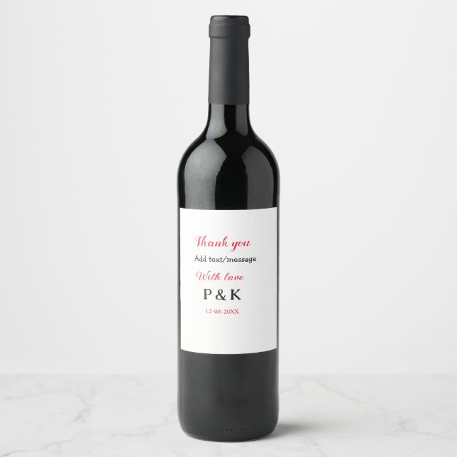 Etiqueta Para Botella De Vino Con amor añadir letra de nombre de pareja gracias  (Anverso)
