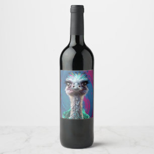 Etiqueta Para Botella De Vino Con tema de avestruz