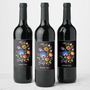 Etiqueta Para Botella De Vino Con texto Esmalte asimétrico Folk Wycinanki