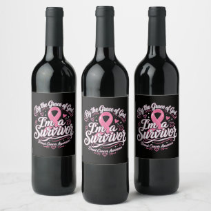 Etiqueta Para Botella De Vino Conciencia de fe de lazo rosa del cáncer de mama