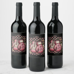 Etiqueta Para Botella De Vino Concienciación sobre el cáncer de mama con lazo ro