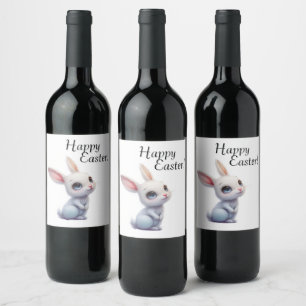Etiqueta Para Botella De Vino Conejito Blanco Adorable con Ojos Azules Grandes F