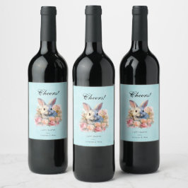 Etiqueta Para Botella De Vino Conejito con una Guirnalda de Rosas Adorable Aplau