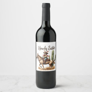 Etiqueta Para Botella De Vino Conejito de Pascua montando un vaquero de caballo