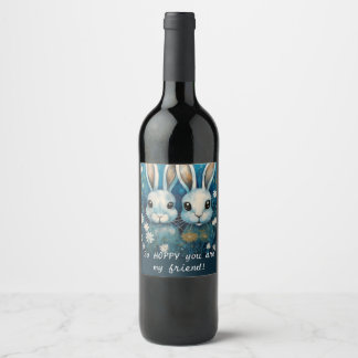 Etiqueta Para Botella De Vino conejitos de TWIN Cute