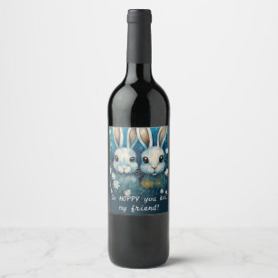 Etiqueta Para Botella De Vino Conejitos gemelos lindos
