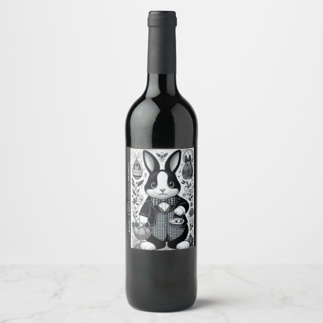 Etiqueta Para Botella De Vino Conejo Cute Black Easter (Anverso)