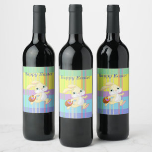 Etiqueta Para Botella De Vino Conejo de Semana Santa, Colores de Primavera, Vaca