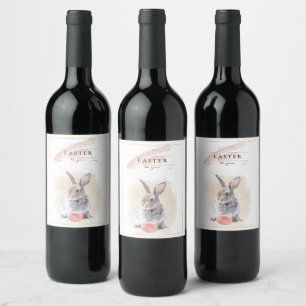 Etiqueta Para Botella De Vino Conejo elegante de Pascua   Feliz arte acuático d