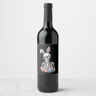 Etiqueta Para Botella De Vino Conejo Skeleton con huevos de Pascua Conejo Funny