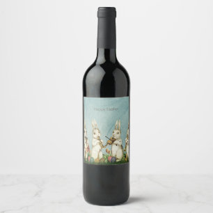 Etiqueta Para Botella De Vino Conejo Vintage de Pascua
