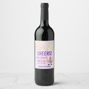Etiqueta Para Botella De Vino Confetti rosa de unicornio y ducha de flores graci