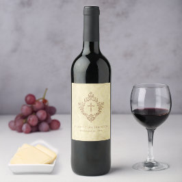 Etiqueta Para Botella De Vino Confirmation Cross & Crest Vintage Brown Parchment