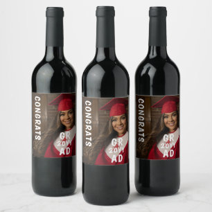 Etiqueta Para Botella De Vino Congrats Grad Photo Date Graduación Guión moderno