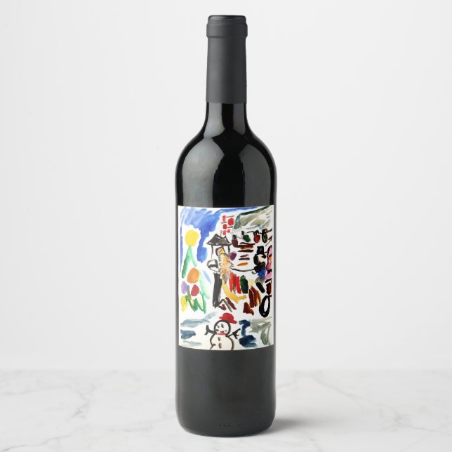 Etiqueta Para Botella De Vino Conjunto de invierno  (Anverso)