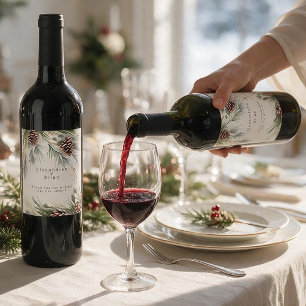 Etiqueta Para Botella De Vino Conos de pino de boda de invierno Ramas de pino ni