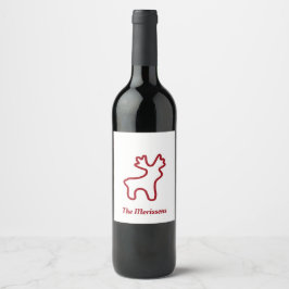 Etiqueta Para Botella De Vino Contorno de Reno Rojo Nombre Personalizado
