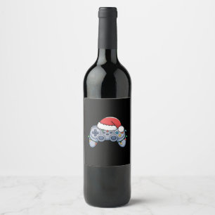 Etiqueta Para Botella De Vino Controlador de videojuegos sombrero de santa navid