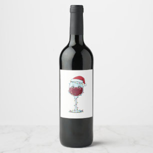 Etiqueta Para Botella De Vino Copa de Vino Sombrero de Santa Luces de Navidad Di