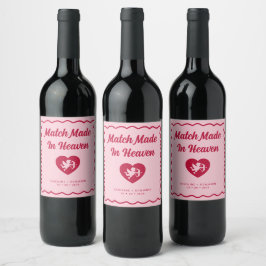 Etiqueta Para Botella De Vino Copa Retro Ondulada Hecha en el Cielo de Cupido Bo