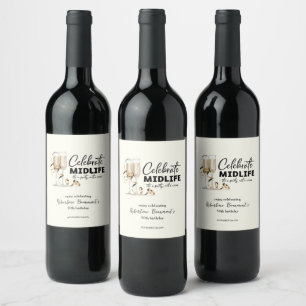 Etiqueta Para Botella De Vino Copas de Celebración de Mitad de Vida Elegante Cum