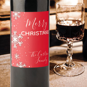 Etiqueta Para Botella De Vino Coperos Blancos Copos de Nieve Feliz Navidad