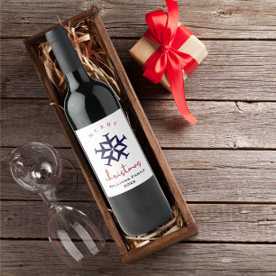 Etiqueta Para Botella De Vino Copo de nieve de avión azul Feliz Navidad Personal