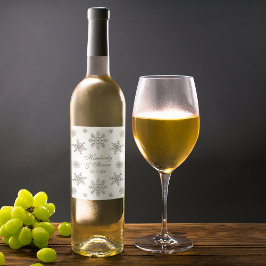 Etiqueta Para Botella De Vino Copo de nieve plateado de la boda de invierno