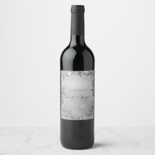Etiqueta Para Botella De Vino Copos de Nieve de Invierno Elegante Vino Plateado
