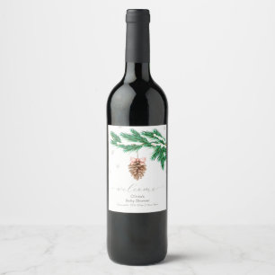 Etiqueta Para Botella De Vino Copos de nieve de invierno Piña de pino Bienvenida