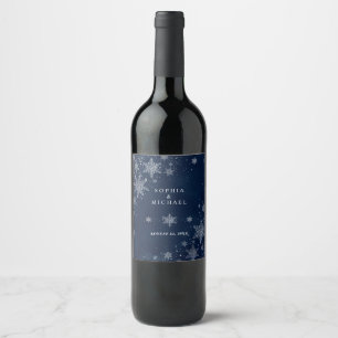 Etiqueta Para Botella De Vino Copos de Nieve de Medianoche Boda de Invierno