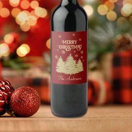 Etiqueta Para Botella De Vino Copos de nieve dorados de pino