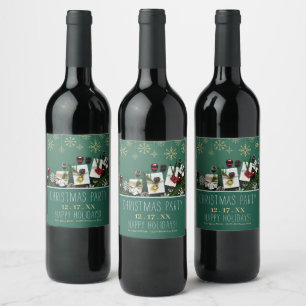 Etiqueta Para Botella De Vino Copos de nieve festivos, Navidades