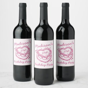 Etiqueta Para Botella De Vino Coquette Cherry Cake Pink Retro Heart Coquette