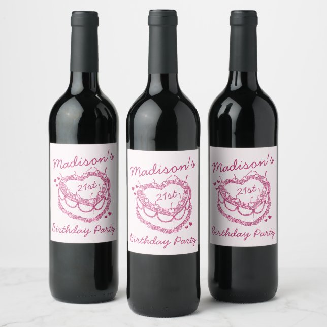 Etiqueta Para Botella De Vino Coquette Cherry Cake Pink Retro Heart Coquette (Botellas)
