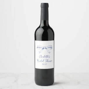 Etiqueta Para Botella De Vino Coquette manuscrita Bow Blue Bridal Shower