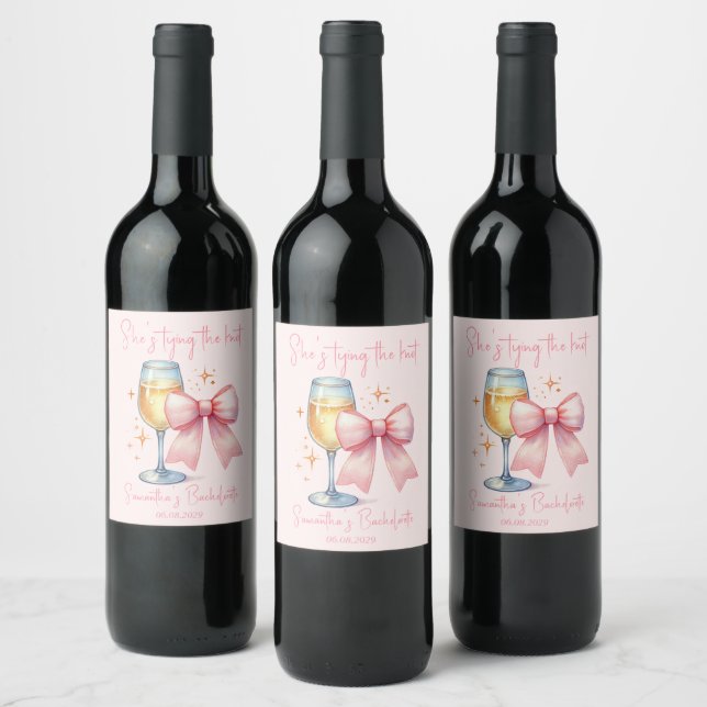 Etiqueta Para Botella De Vino Coquette Pink Bow Bachelorette (Botellas)
