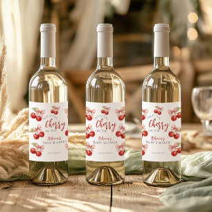 Etiqueta Para Botella De Vino Coquette Pink Bow Red Cherry en Baby Shower superi