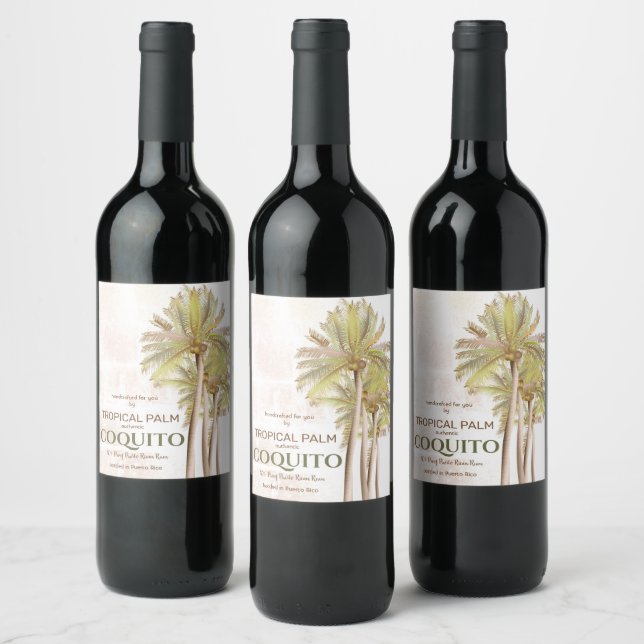 Etiqueta Para Botella De Vino Coquito Coco Tropical Palma (Botellas)