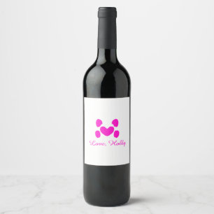 Etiqueta Para Botella De Vino Corazón de perro pata rosa mascota agregar nombre