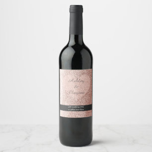 Etiqueta Para Botella De Vino Corazón de purpurina dorada rosa falsa