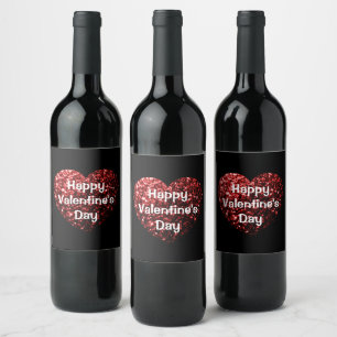 Etiqueta Para Botella De Vino Corazón de purpurina roja destellos Feliz día de S