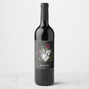 Etiqueta Para Botella De Vino Corazón floral gótico borgoña vintage