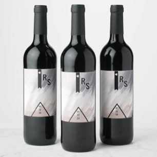 Etiqueta Para Botella De Vino Corazón Geo abstracto de boda gris violeta rubor