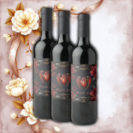 Etiqueta Para Botella De Vino Corazón rojo gótico con Rosas - Romántico oscuro