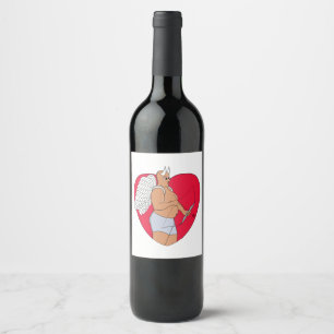 Etiqueta Para Botella De Vino Corazón romántico con un cupido inusual