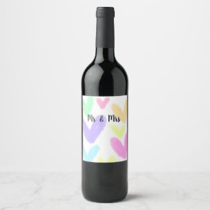 Etiqueta Para Botella De Vino Corazón simple estilo de texto mínimo boda Mr & mr
