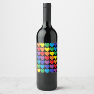 Etiqueta Para Botella De Vino Corazones arcoiris sombreados negros