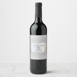 Etiqueta Para Botella De Vino Corazones Bokeh de Purpurina Plateada Elegante Bod