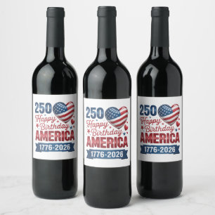 Etiqueta Para Botella De Vino Corazones de EE. UU. 1776 2026 4 de julio
